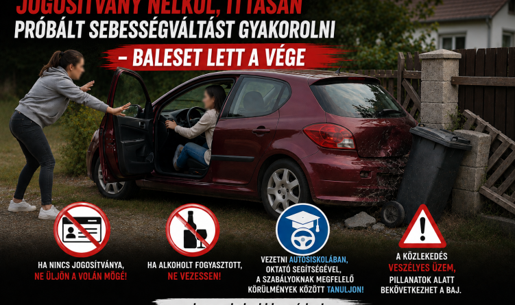 Jogosítvány nélkül, ittasan próbált sebességváltást gyakorolni – baleset lett a vége 